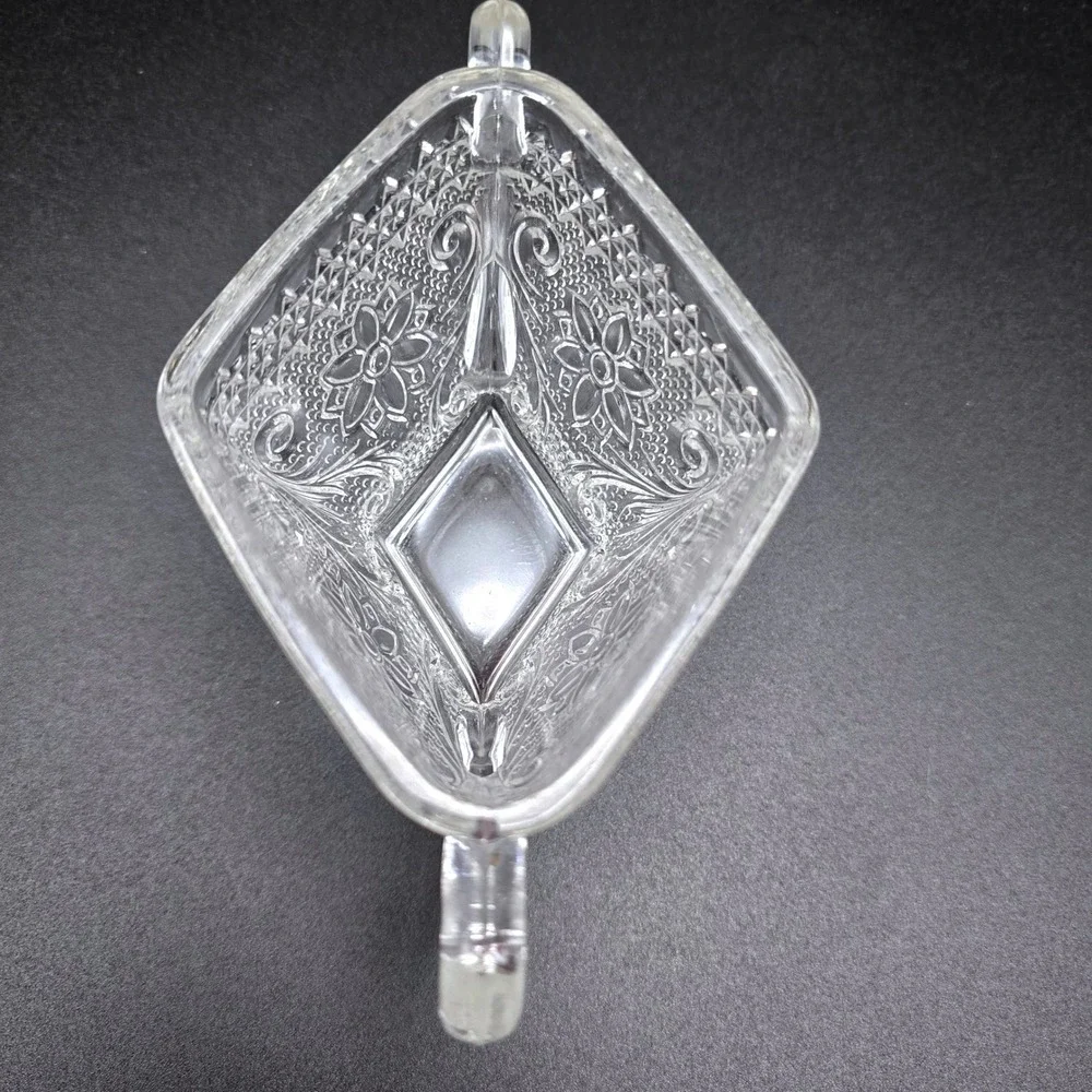 Vintage Clear Pressed Glass‎ Creamer and Sugar Bowl Set Floral Diamond Pattern